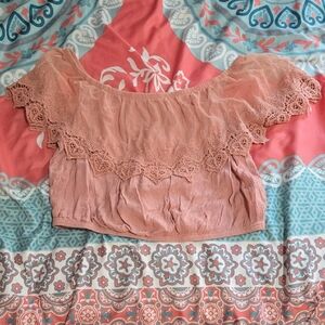 3/$10 Ambiance Pink Ruffled Crop Blouse Cap Sleeve